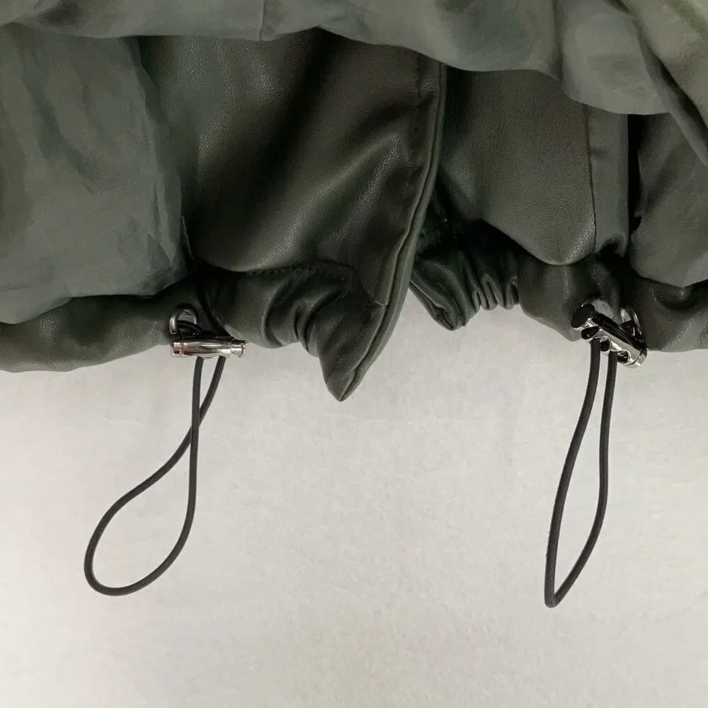 Pomander Place Olive Green Tuckernuck Faux Leather Puffer Coat Jacket Size Small - Picture 7 of 10